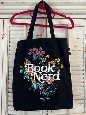 Book Nerd Floral Black bookish Tote Bag